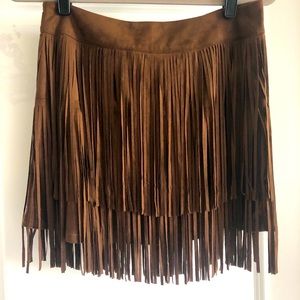 Faux Suede Fringe Mini Skirt